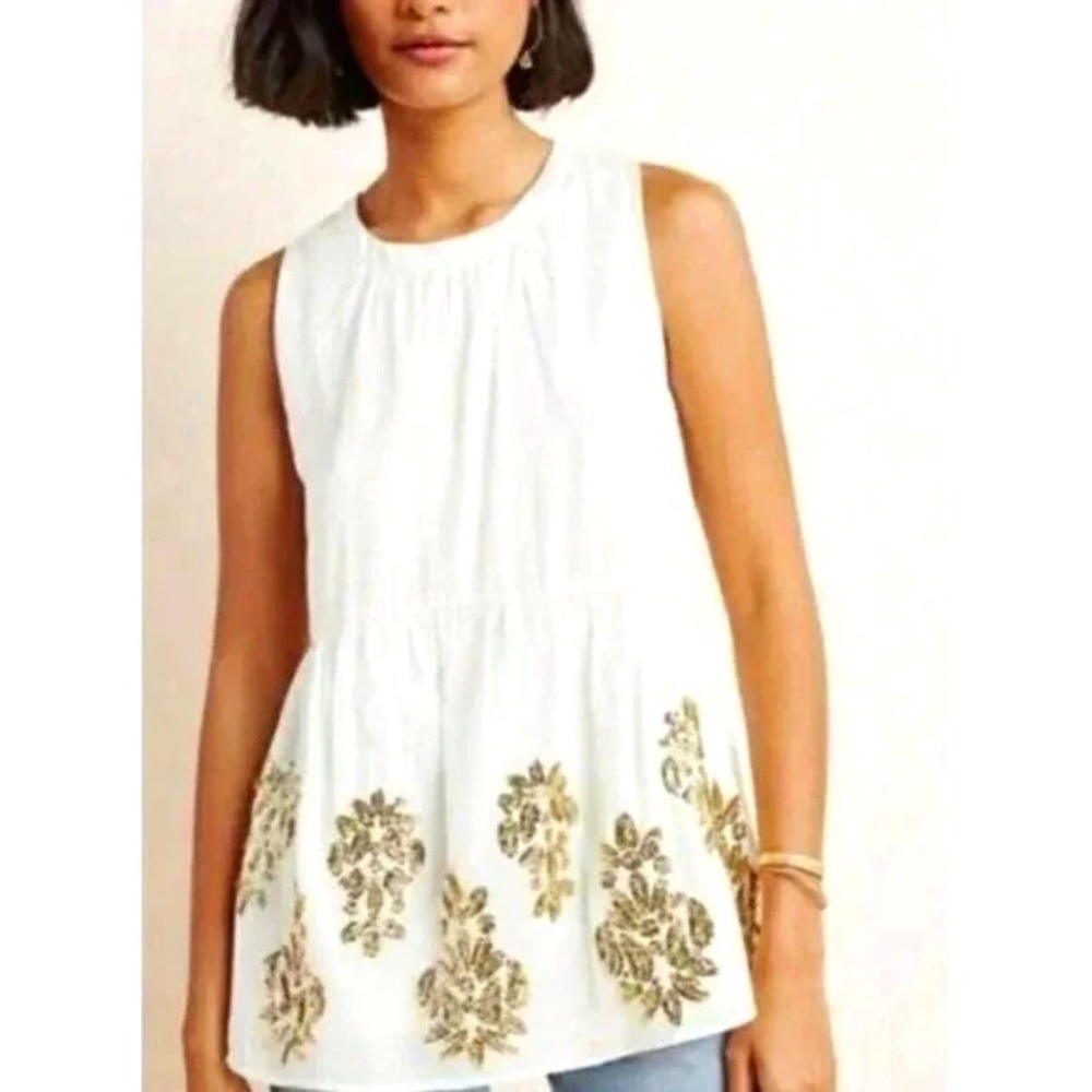 Anthropologie Maeve Gold Sequin Beaded Tunic Size Small
